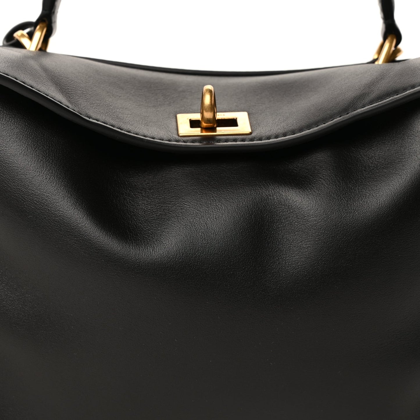 Natural Smooth Calfskin Small Rodeo Top Handle Handbag Black