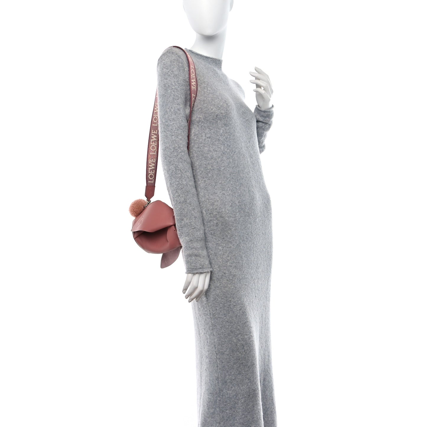 Calfskin Shearling Small Bunny Shoulder Bag Peach Bloom