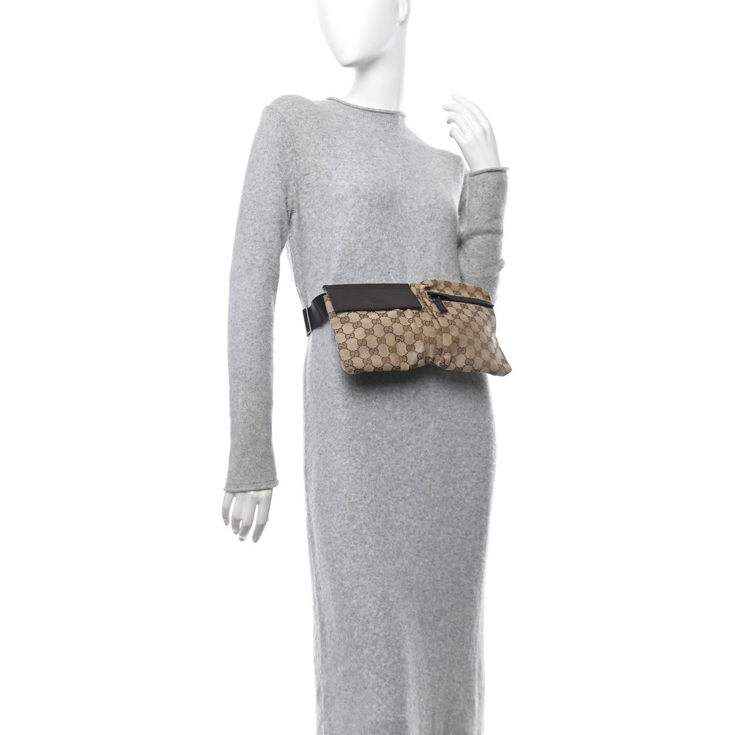 GG Monogram Double Pocket Belt Bag Dark Brown