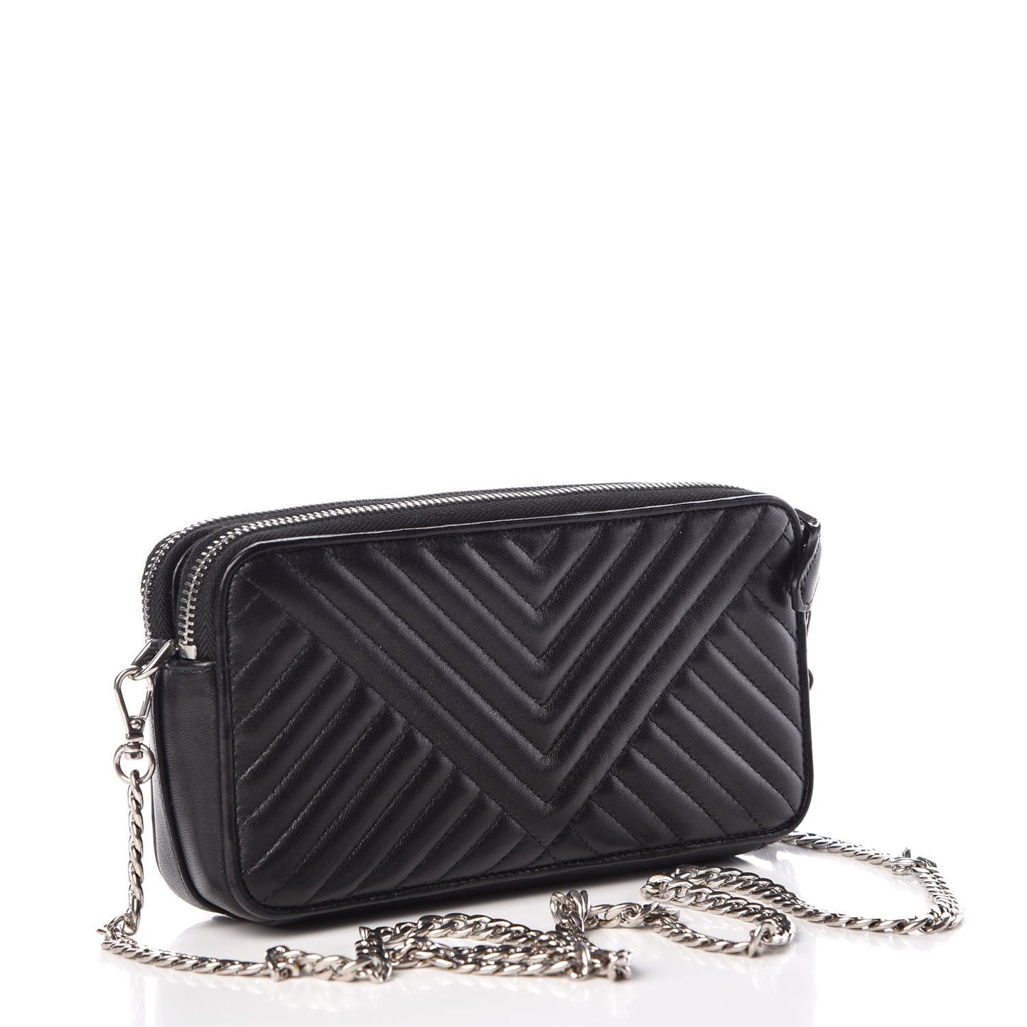 Nappa Impunture Diagramme Mini Double Zip Chain Crossbody Bag Black