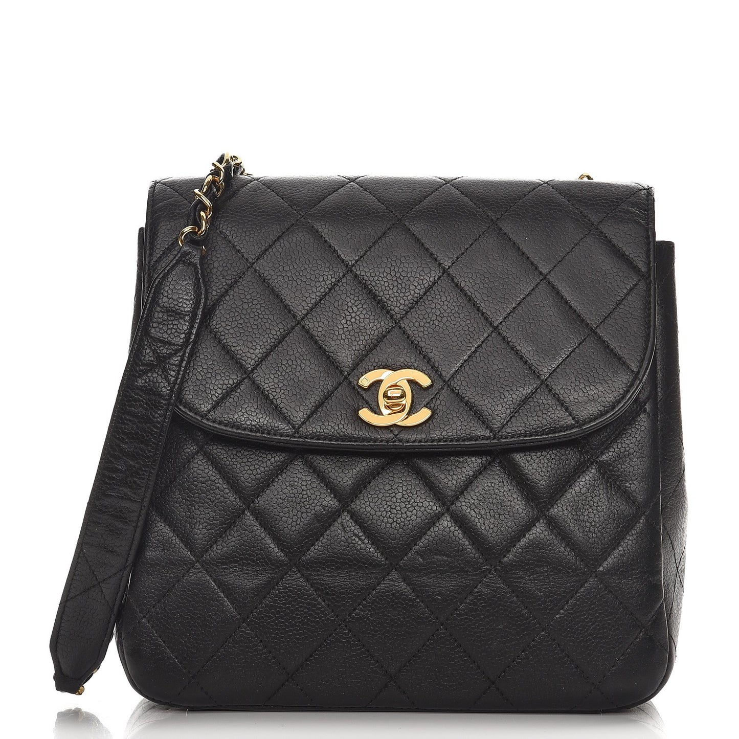 Caviar Quilted Medium Flap Shoulder Bag Black