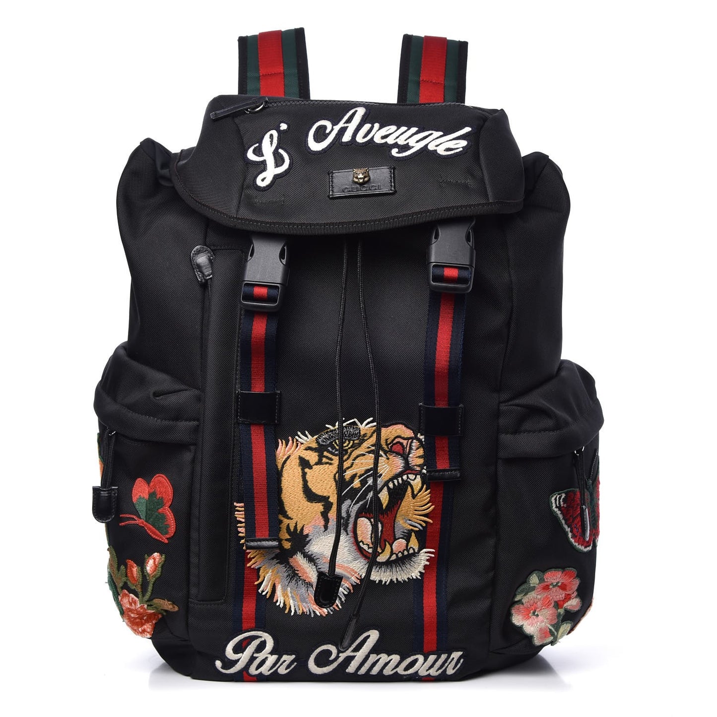 Techno Canvas Web L'Aveugle Par Amour Embroidered Double Buckle Backpack Black