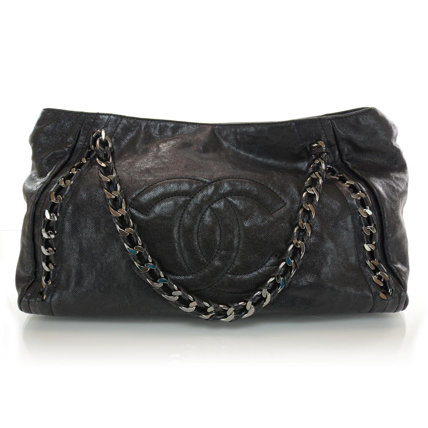 Leather Large Modern Chain Tote Black