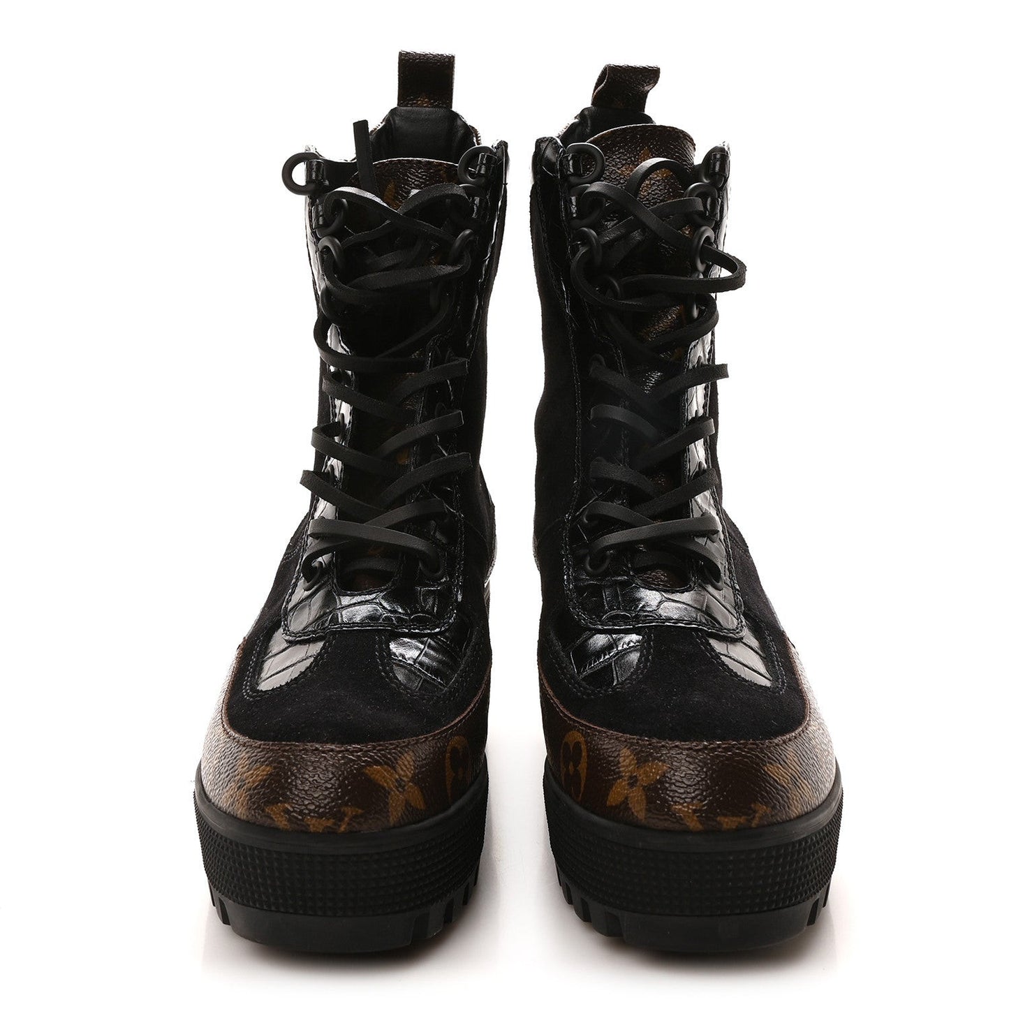 Suede Calfskin Monogram Laureate Platform Desert Boots Black