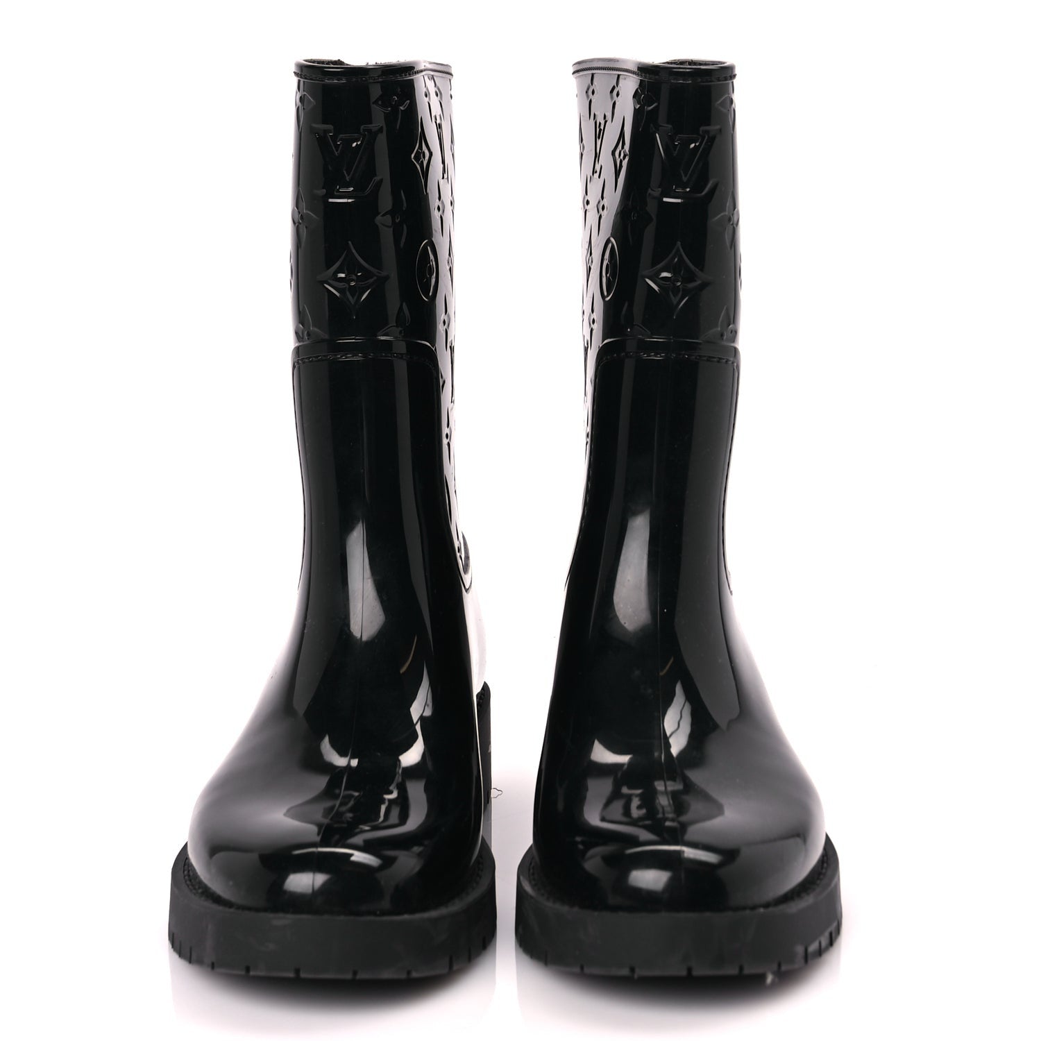 Louis Vuitton Rubber Embossed Monogram Drops Flat Half Boots 39 Black 3 of 7