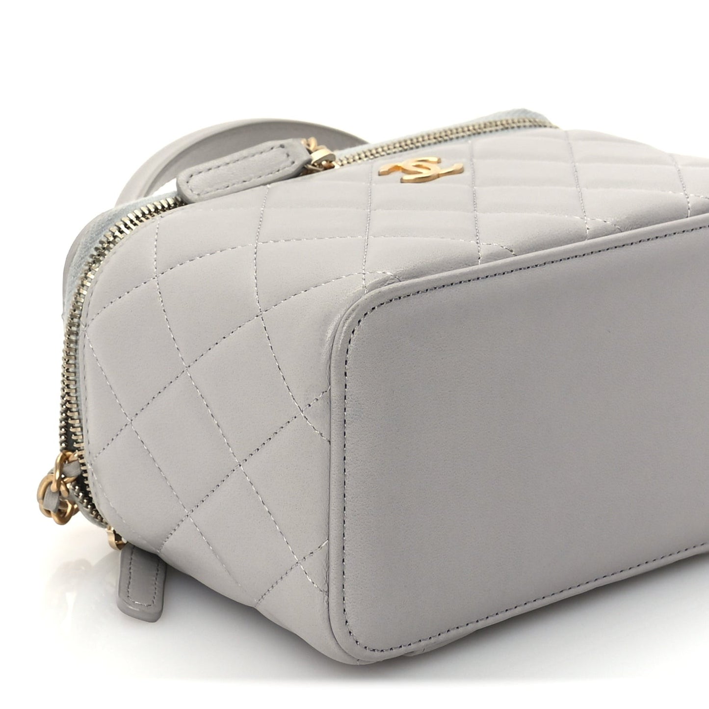Lambskin Quilted Small Top Handle Vanity Case With Chain
