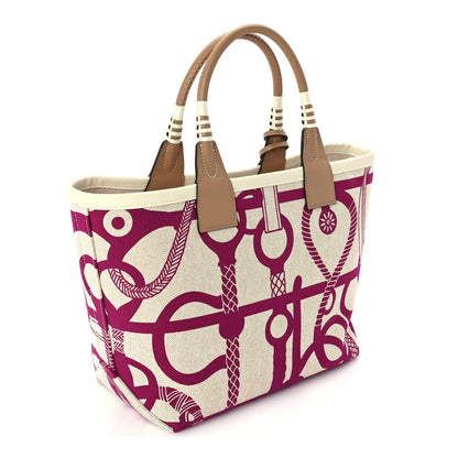 Hermes H Plume Canvas Swift Printed Panoplie Equestre Steeple 25 Bag Rose Pourpre Ecru Beige Chai 2 of 9