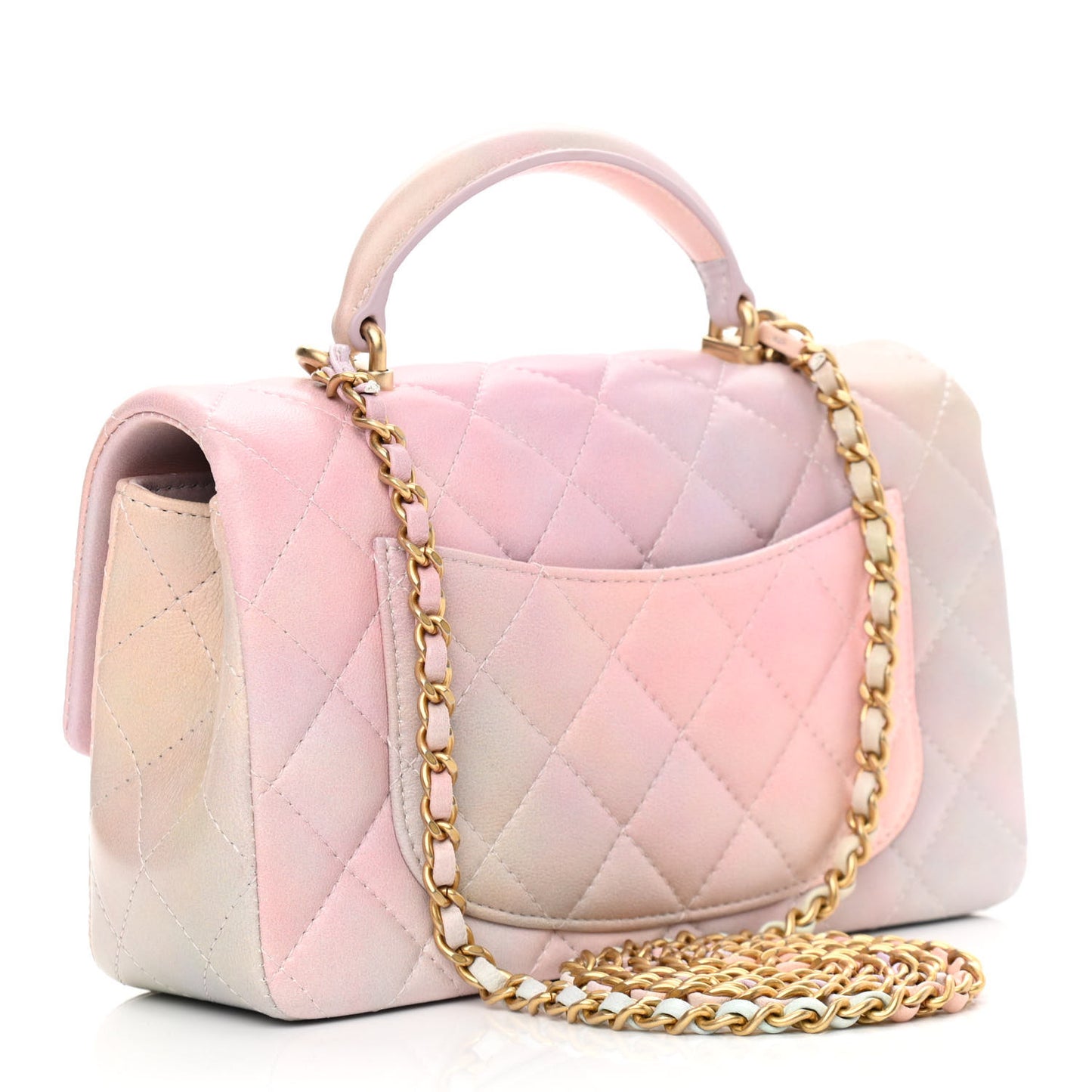 Lambskin Quilted Ombre Mini Top Handle Rectangular Flap Pink Multicolor