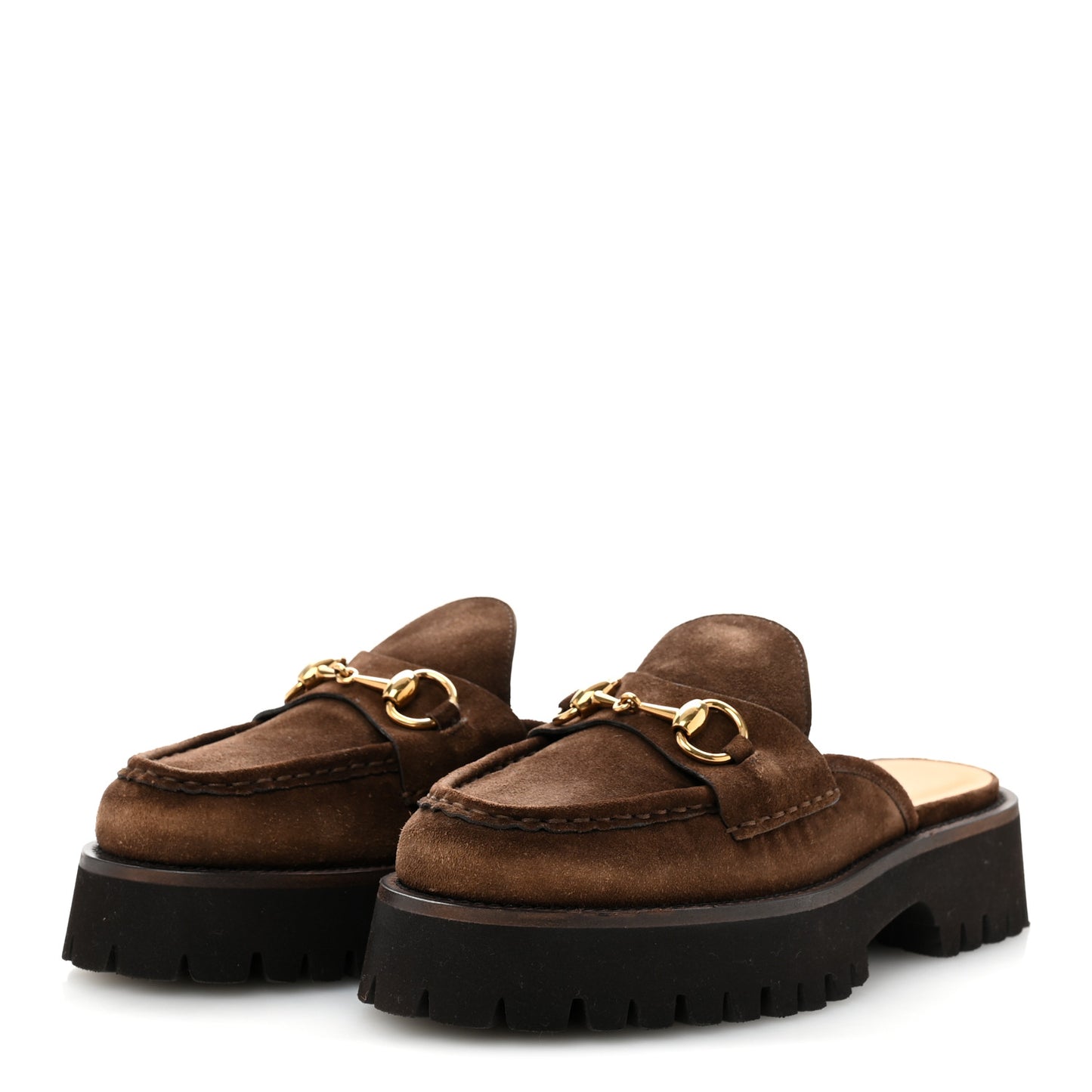 Suede Horsebit Platform Mules 37 Washed Brown