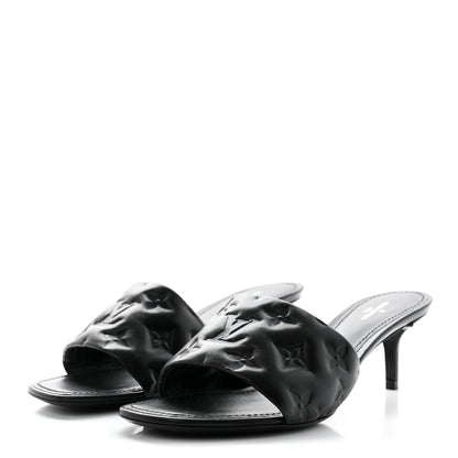 Louis Vuitton Lambskin Embossed Monogram Revival Mid Heel Mules 38 Black 3 of 11