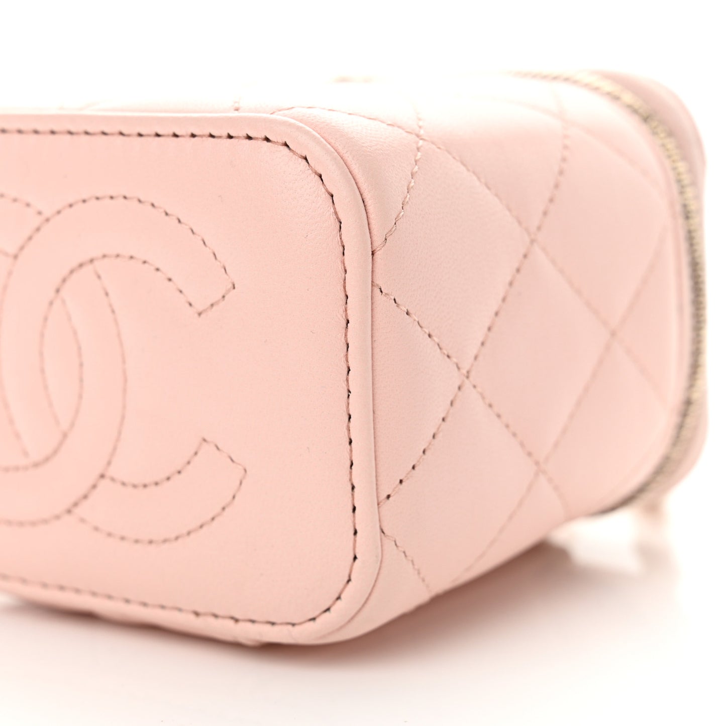 Lambskin Quilted Mini Top Handle Vanity Case With Chain Light Pink