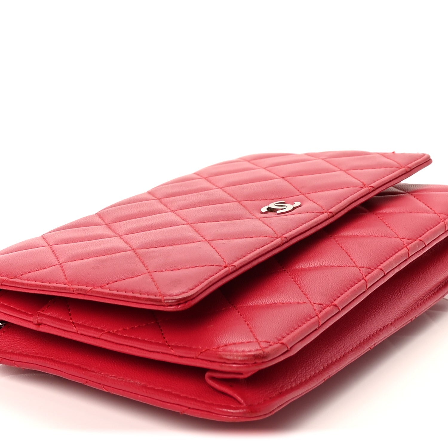 Chanel Lambskin Quilted Wallet On Chain WOC  Dark Pink 8 of 9