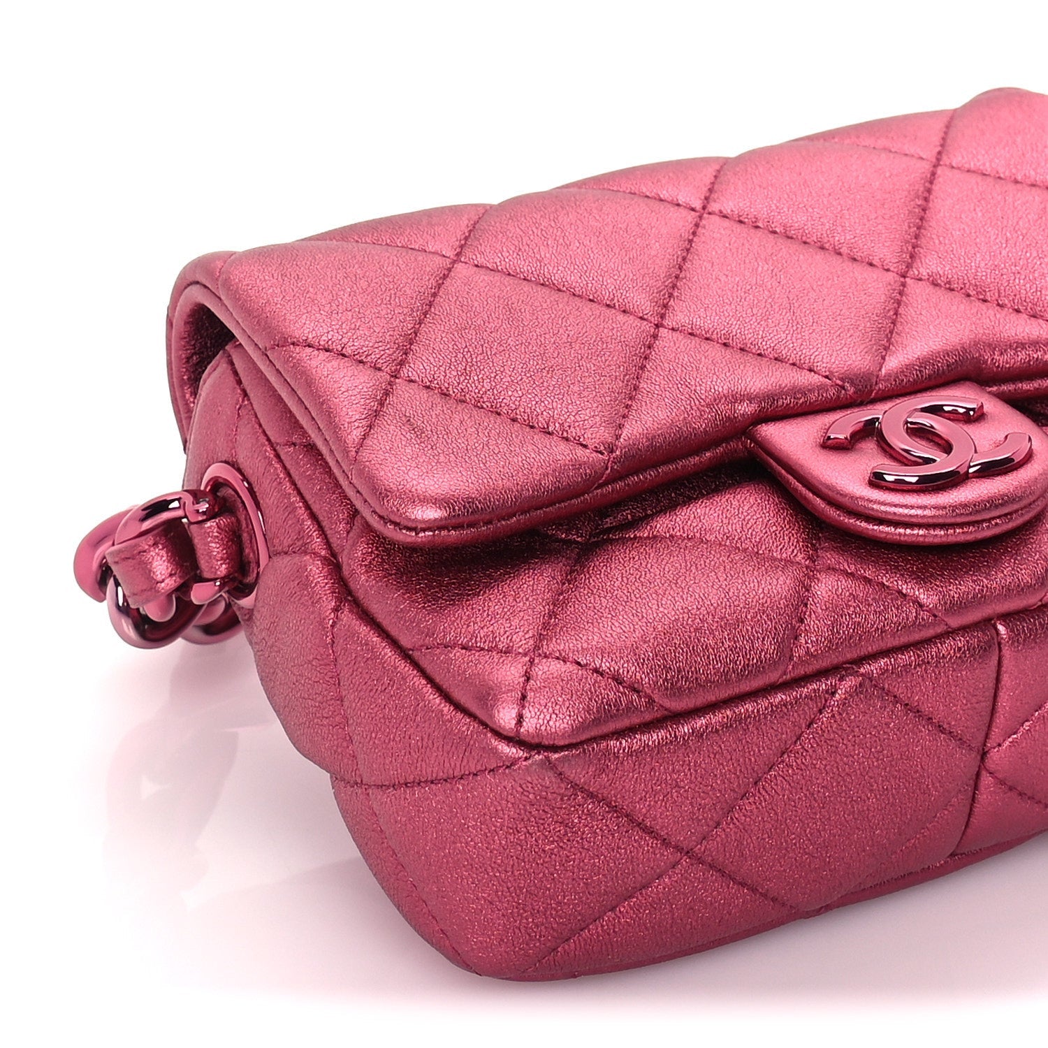 Chanel Metallic Lambskin Quilted Mini Lacquered Chain Flap  Pink 8 of 9