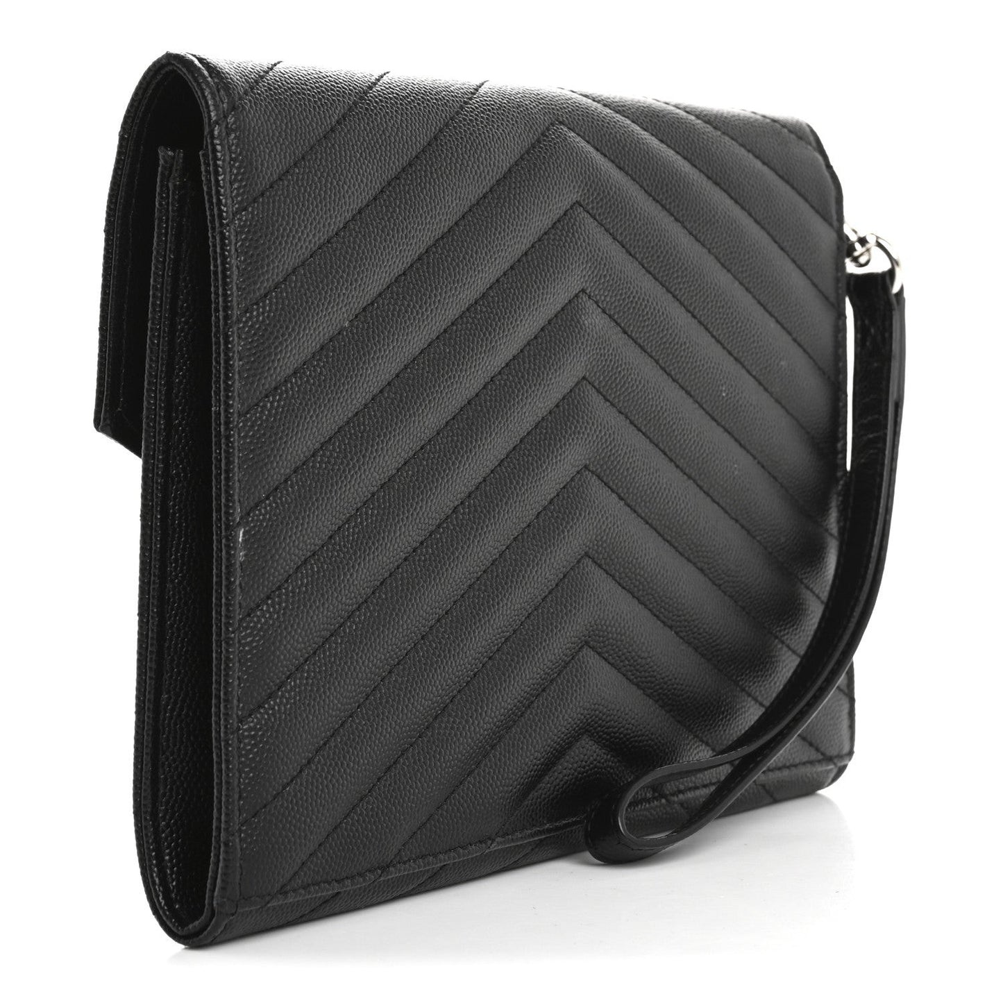Grain De Poudre Matelasse Chevron Monogram Envelope Clutch Black