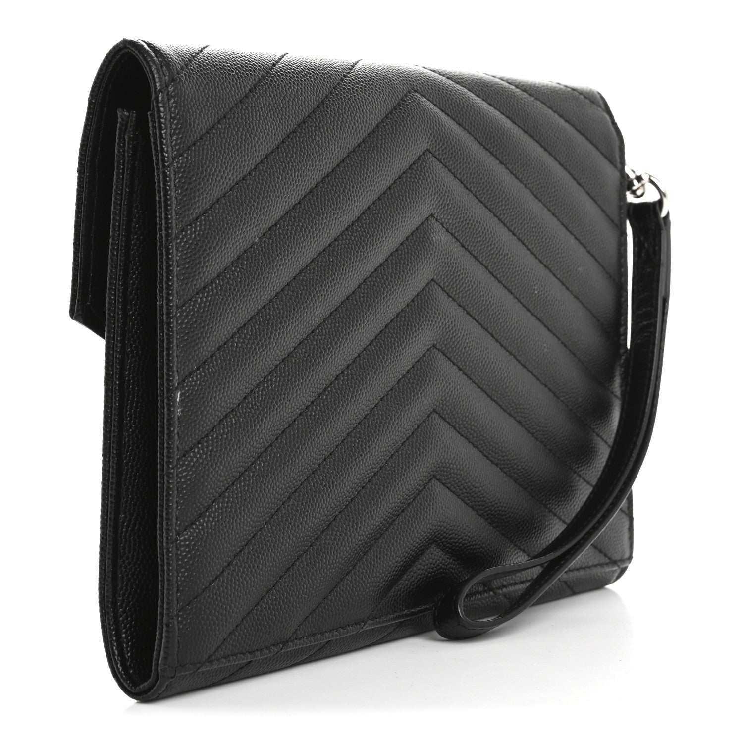 Saint Laurent Grain De Poudre Matelasse Chevron Monogram Envelope Clutch Black 3 of 7