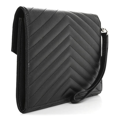 Saint Laurent Grain De Poudre Matelasse Chevron Monogram Envelope Clutch Black 3 of 7