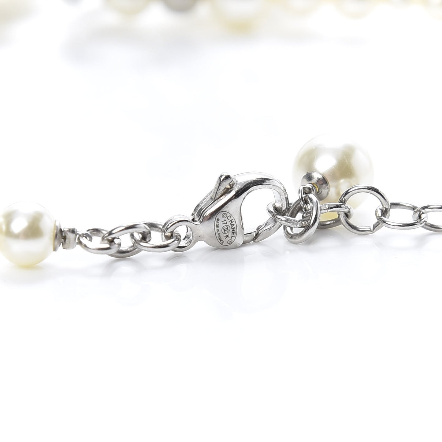 Crystal Pearl CC Braided Necklace Silver Pearly White