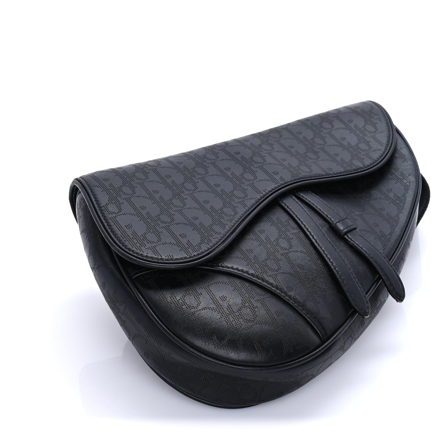 Calfskin Perforated Oblique Galaxy Mens Saddle Bag  Black