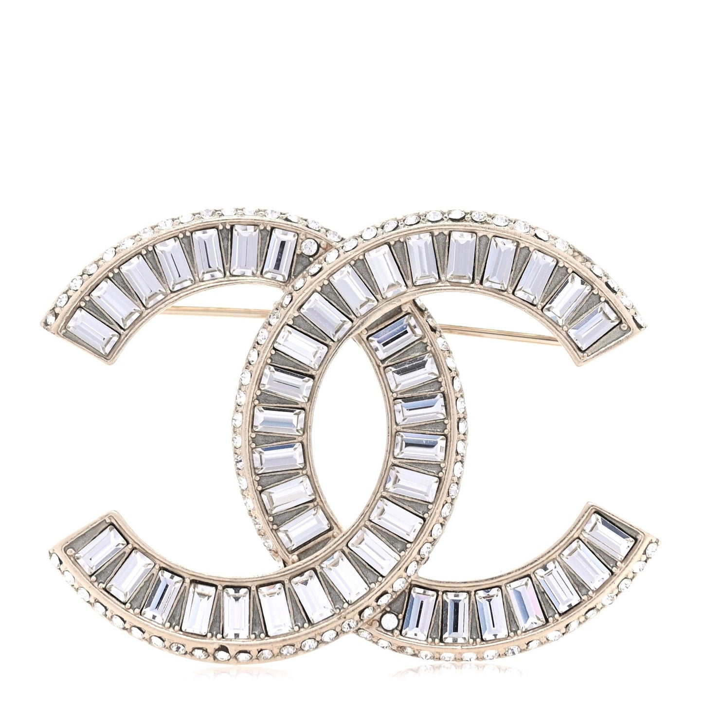 Baguette Crystal CC Brooch  Light Gold