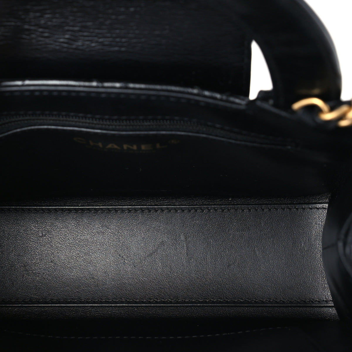 Shiny Aged Calfskin Quilted Nano Kelly Shopper Black