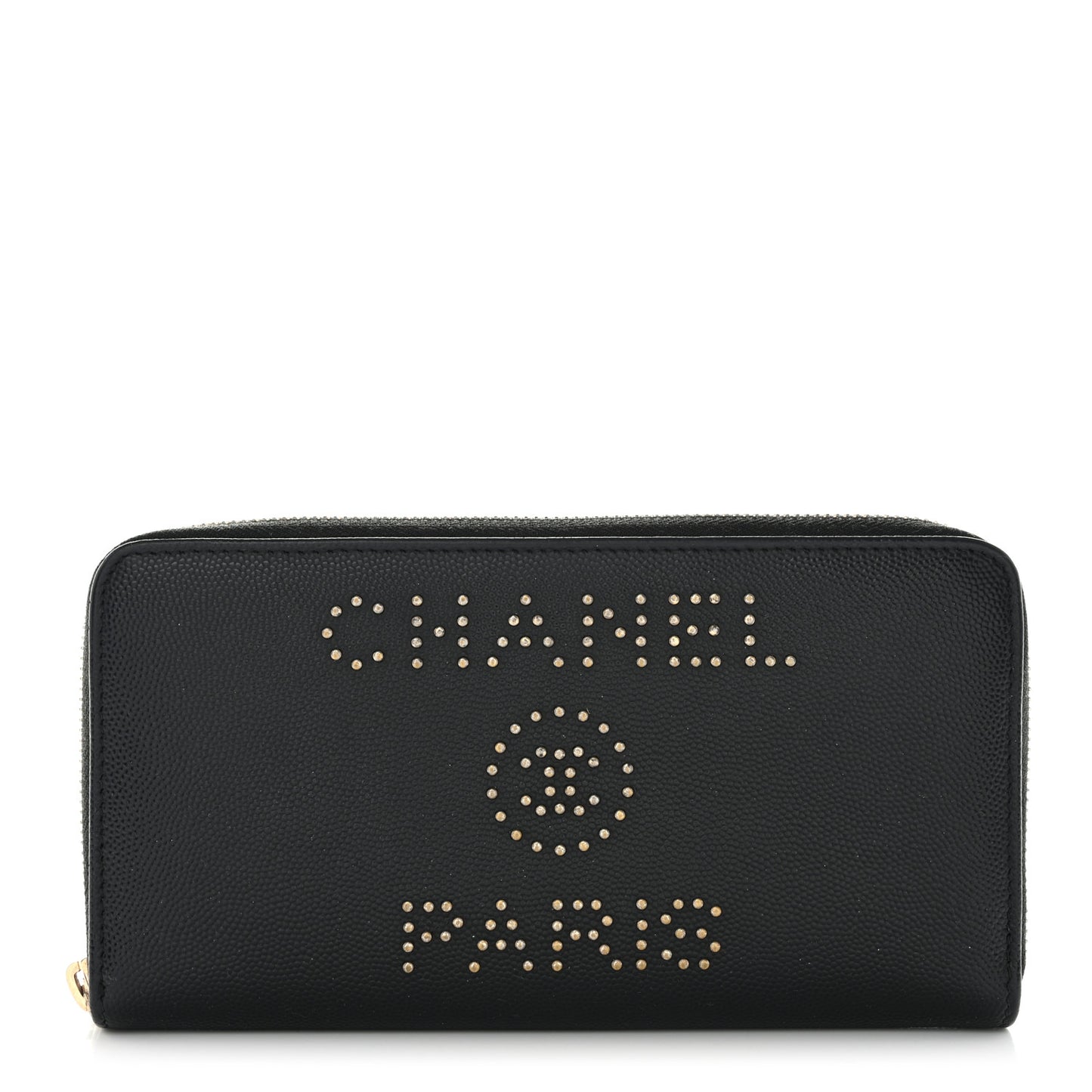 Caviar Studded Deauville Large Zip Around Wallet Black