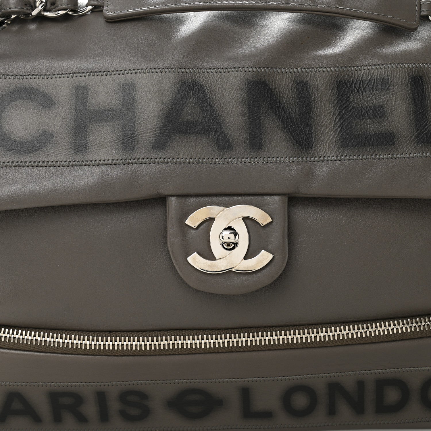 Chanel Calfskin Large Expandable Paris London Flap Bag Grey 8 of 10