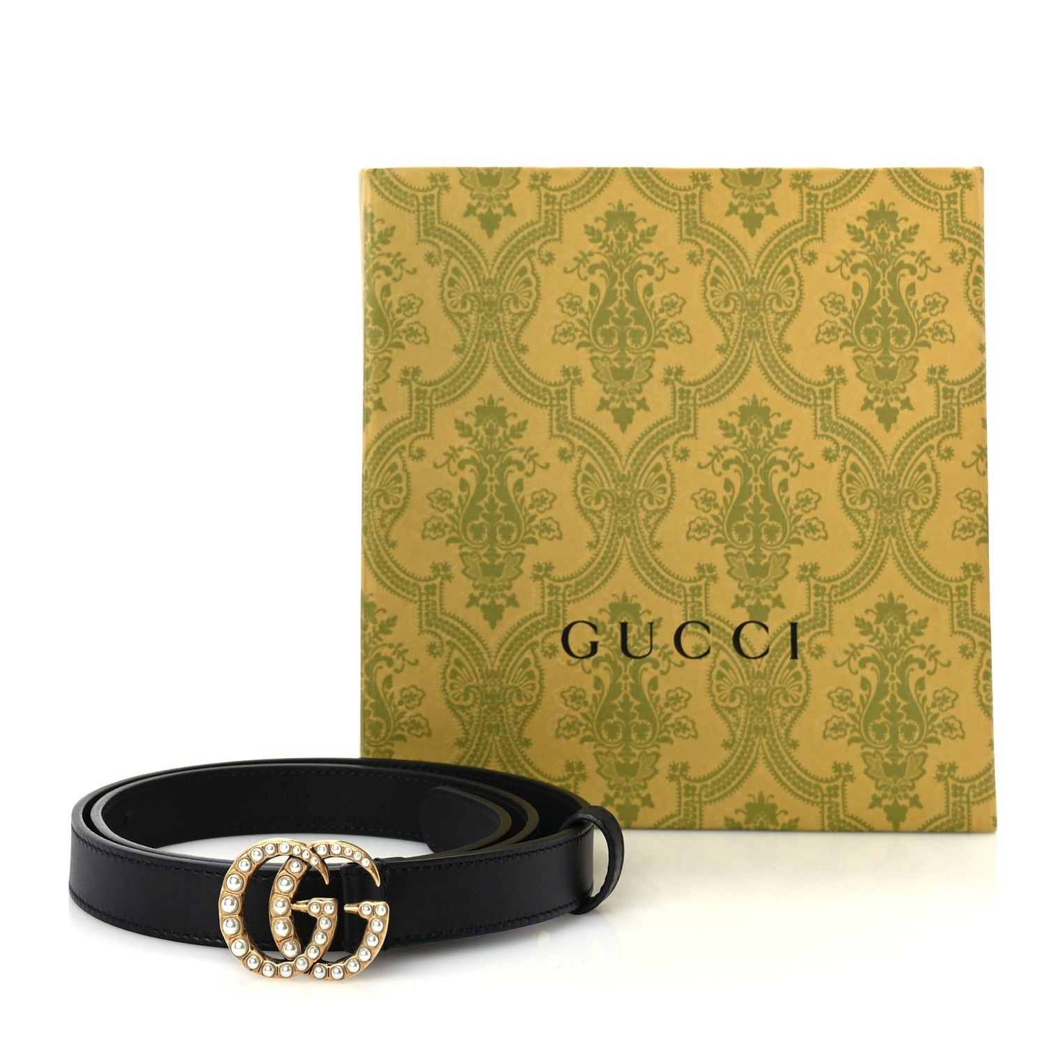Gucci Moon Calfskin Pearl Double G 20mm Belt 80 32  Black Cream 6 of 6