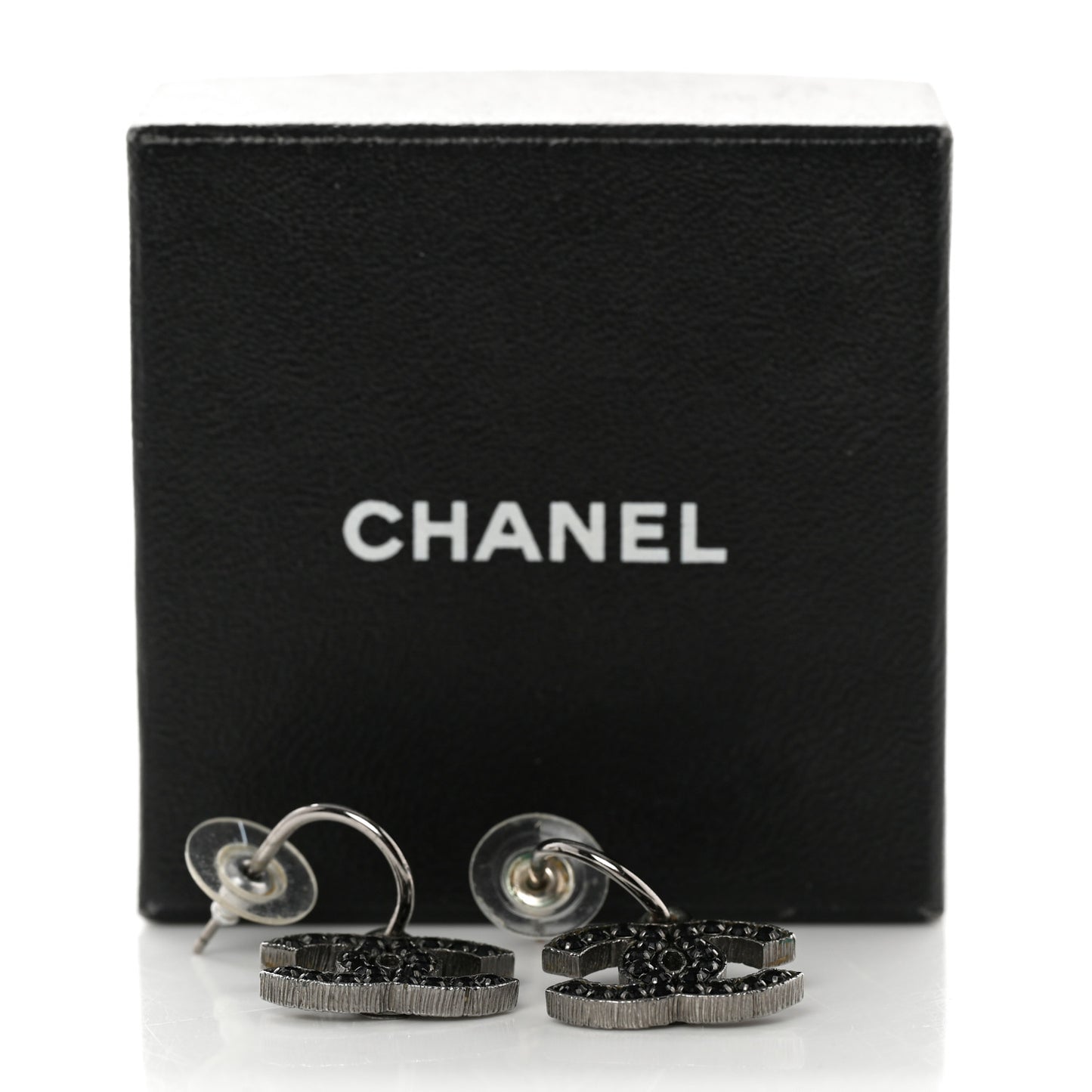 Crystal CC Dangle Earrings Black