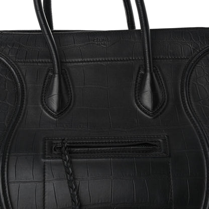 Celine Crocodile Embossed Calfskin Medium Phantom Luggage Black 8 of 10