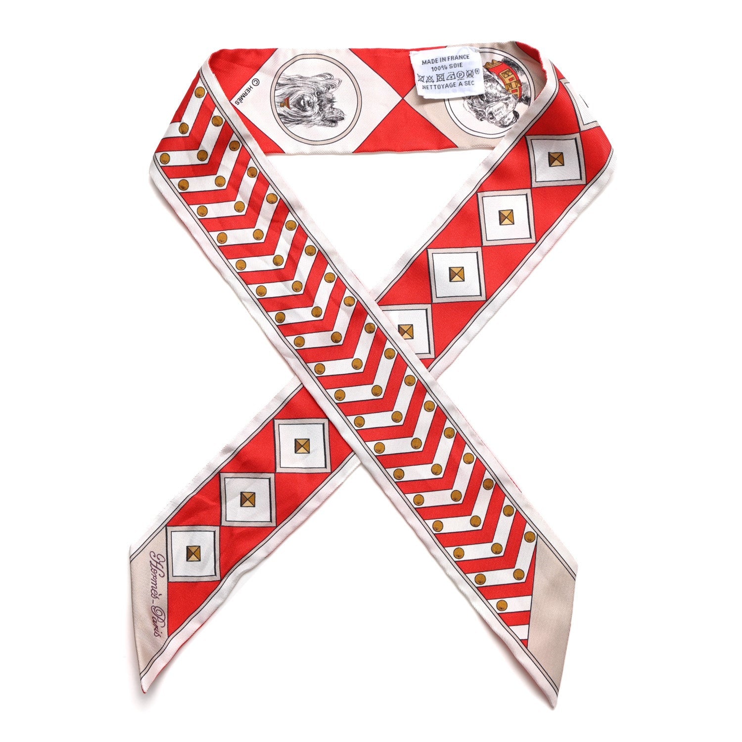 Hermes Silk Colliers Et Chiens Twilly Rouge White Mastic 1 of 4