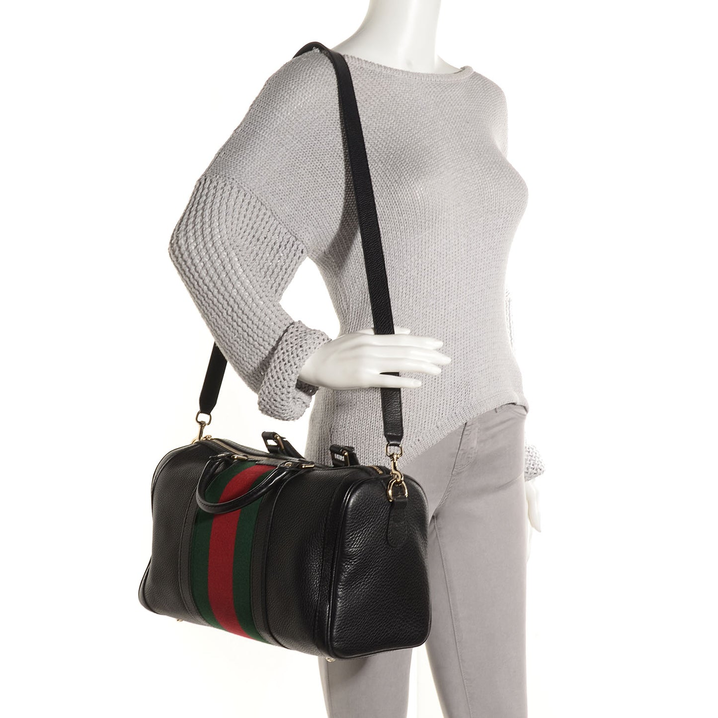 Leather Vintage Web Medium Boston Black