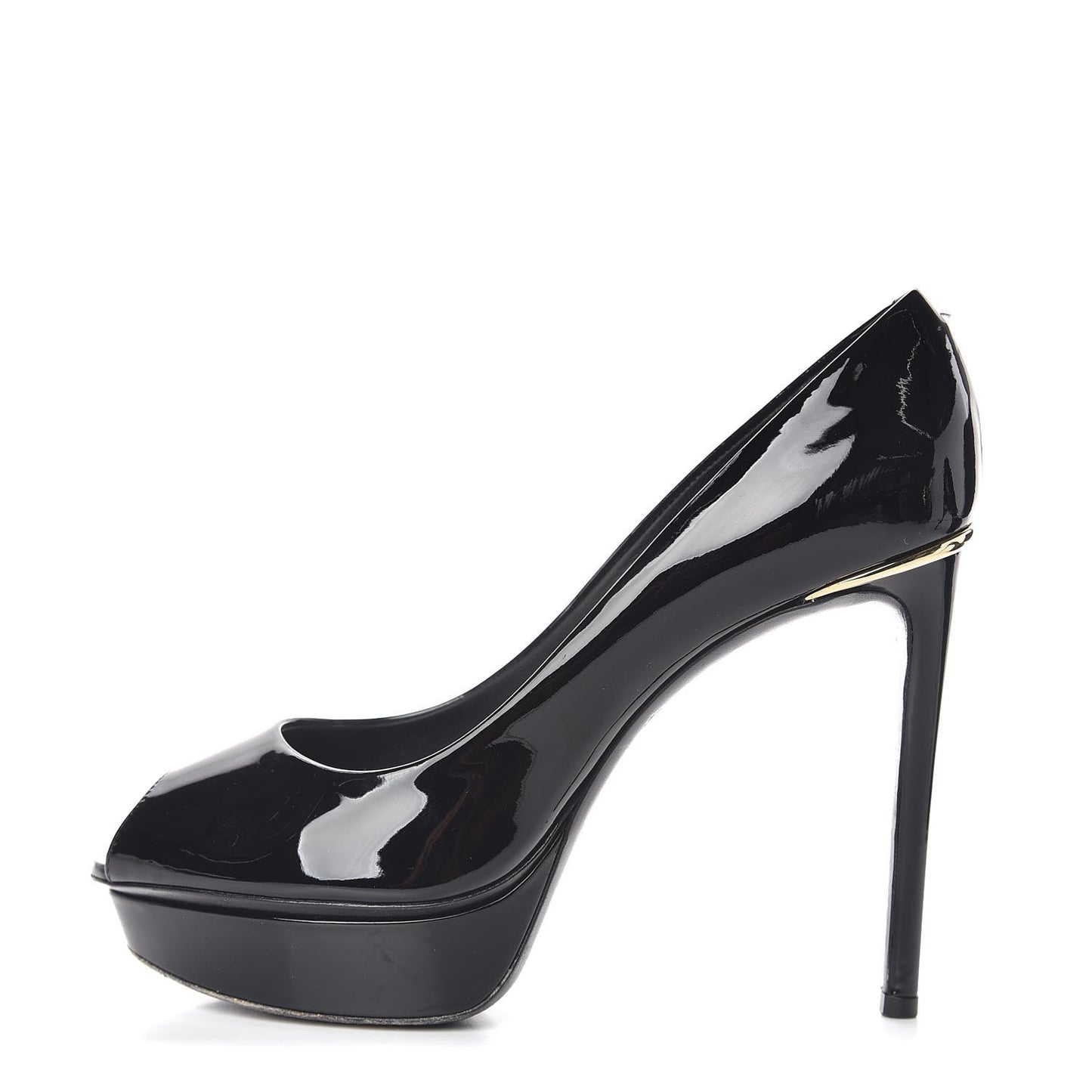 Patent Calfskin Eyeline Open Toe Pumps 36.5 Black