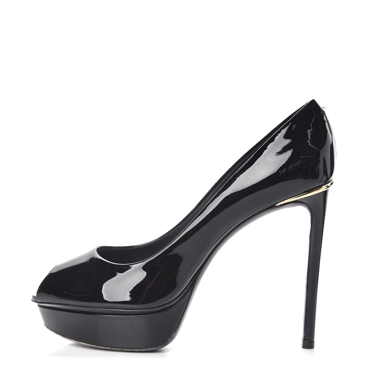 Louis Vuitton Patent Calfskin Eyeline Open Toe Pumps 36.5 Black 1 of 12