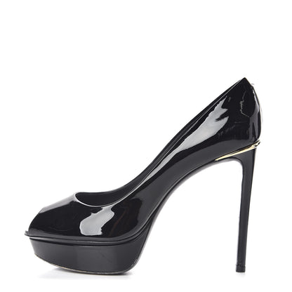 Louis Vuitton Patent Calfskin Eyeline Open Toe Pumps 36.5 Black 1 of 12