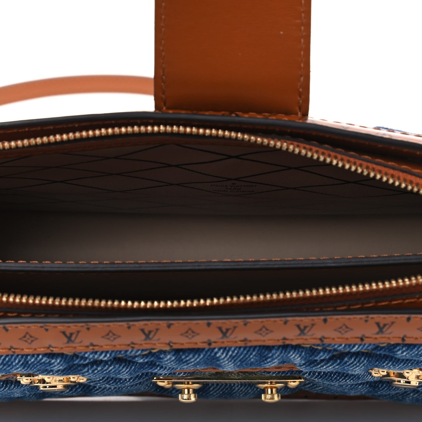 Denim Calfskin Malletage Trunk Clutch Light Blue