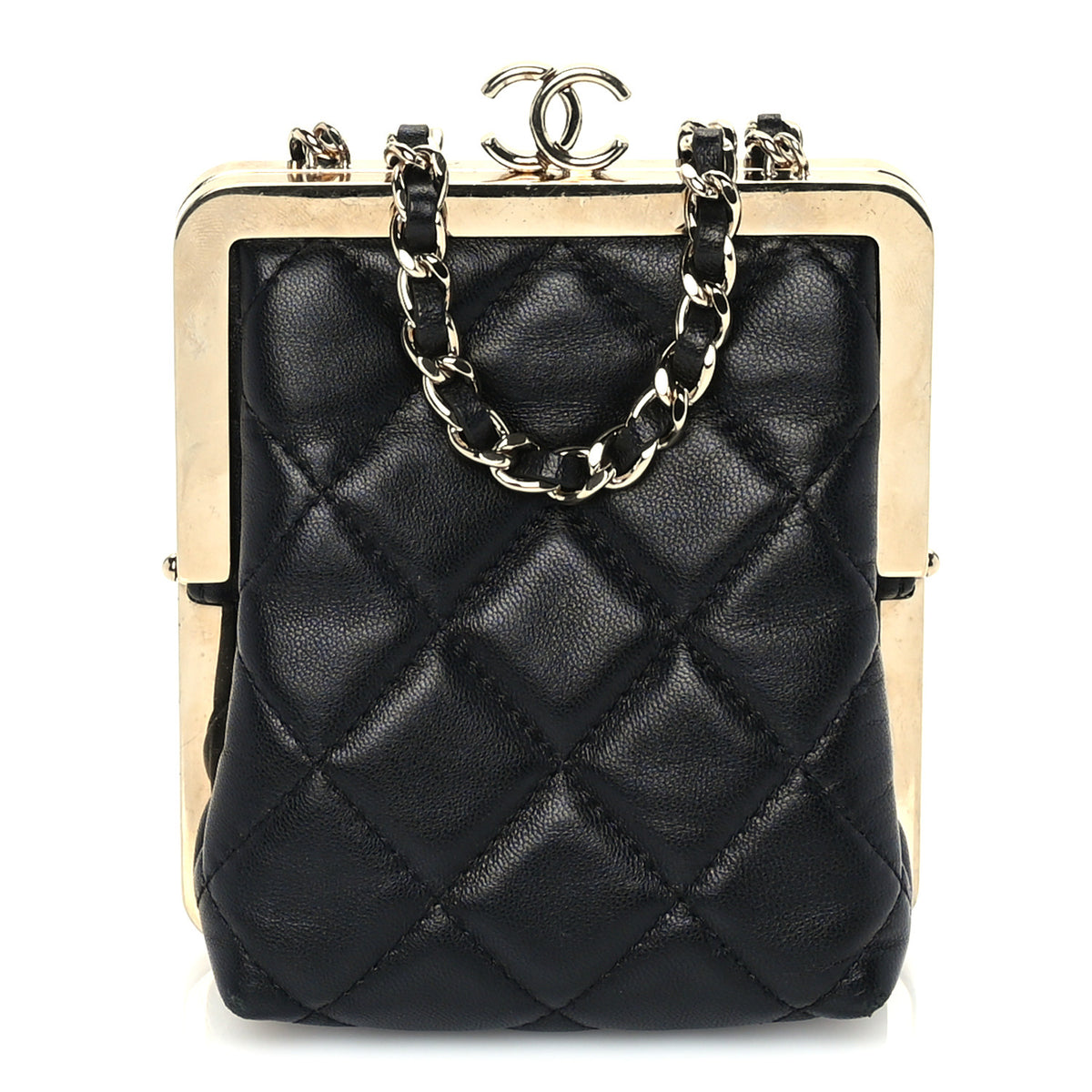 Chanel Lambskin Plexi Quilted CC Evening Clutch With Chain Black 1 of 9