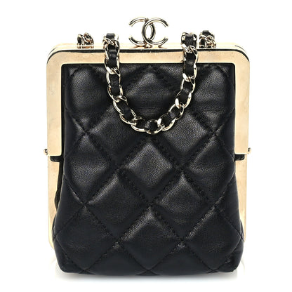 Chanel Lambskin Plexi Quilted CC Evening Clutch With Chain Black 1 of 9