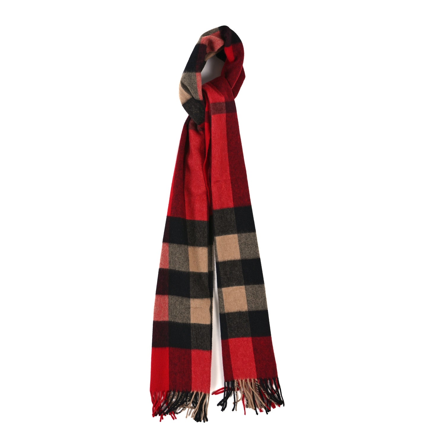 Burberry Wool Half Mega Check Fringe Scarf Military Red 1 of 3