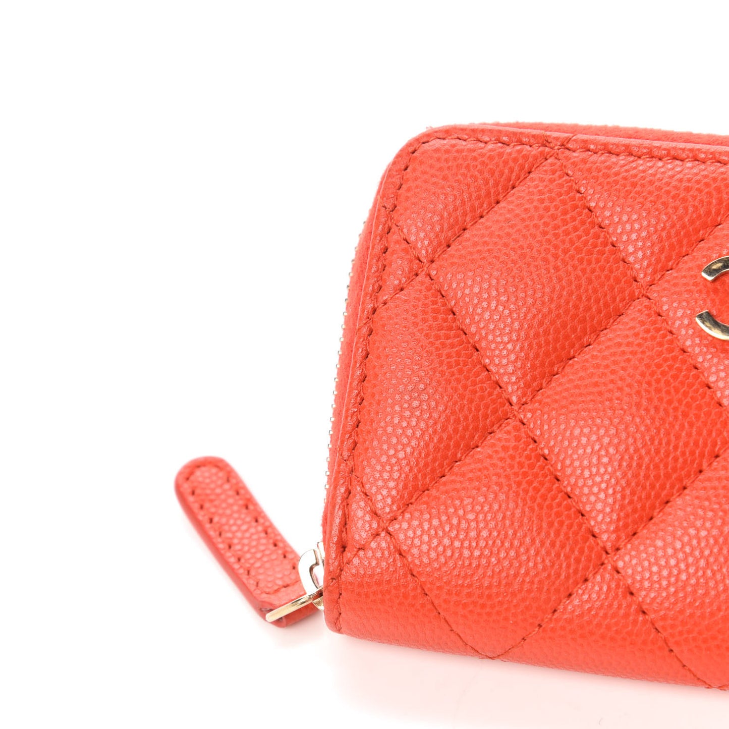 Caviar Quilted Zip Card Holder Orange
