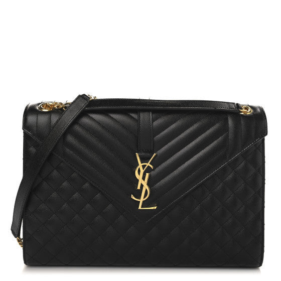Saint Laurent Grain De Poudre Textured Mixed Matelasse Large Triquilt Monogram Satchel Black 1 of 7