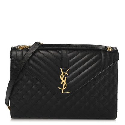 Saint Laurent Grain De Poudre Textured Mixed Matelasse Large Triquilt Monogram Satchel Black 1 of 7