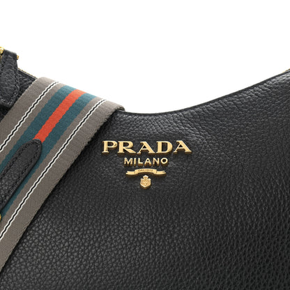 Prada Vitello Phenix Zippered Messenger Hobo Black 8 of 10