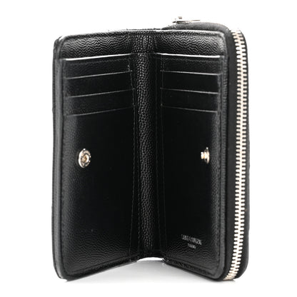 Saint Laurent Grain De Poudre Matelasse Chevron Monogram Compact Zip Around Wallet Black 5 of 11