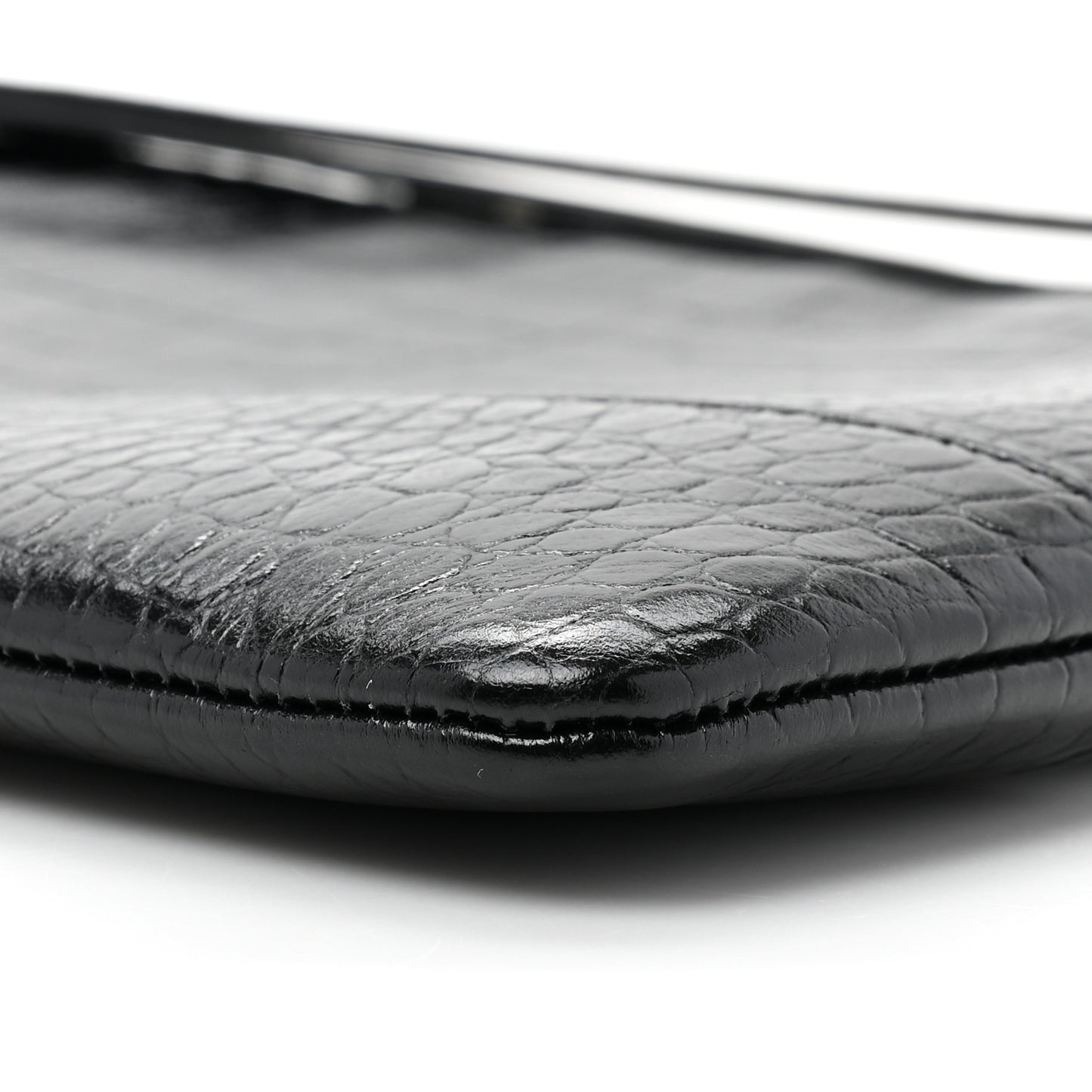 Calfskin Crocodile Embossed Quilted Medium Gabrielle Cosmetic Case Black