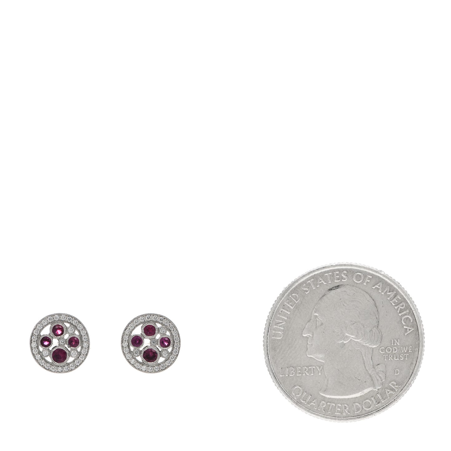Platinum Diamond Ruby Cobblestone Stud Earrings