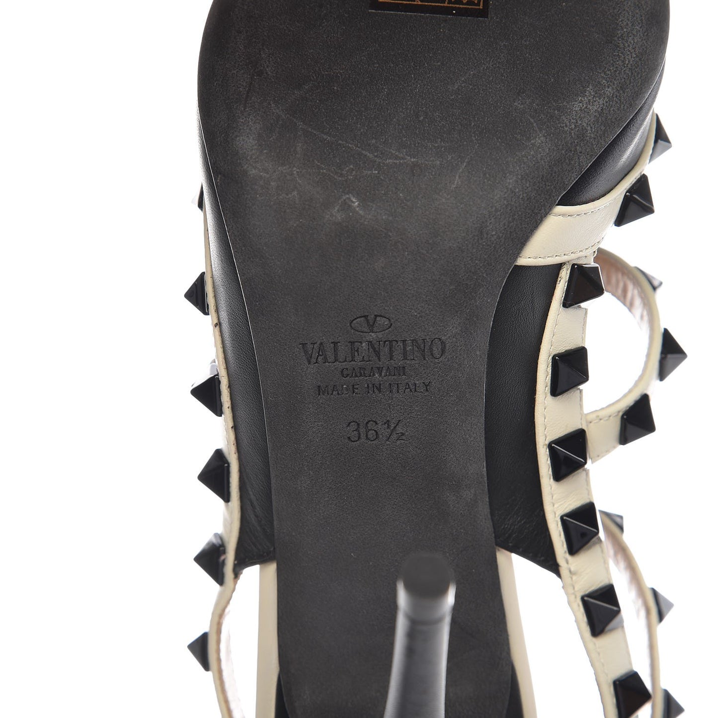 Nappa Rockstud Ankle Strap 100mm Pumps 36.5 Black Light Ivory