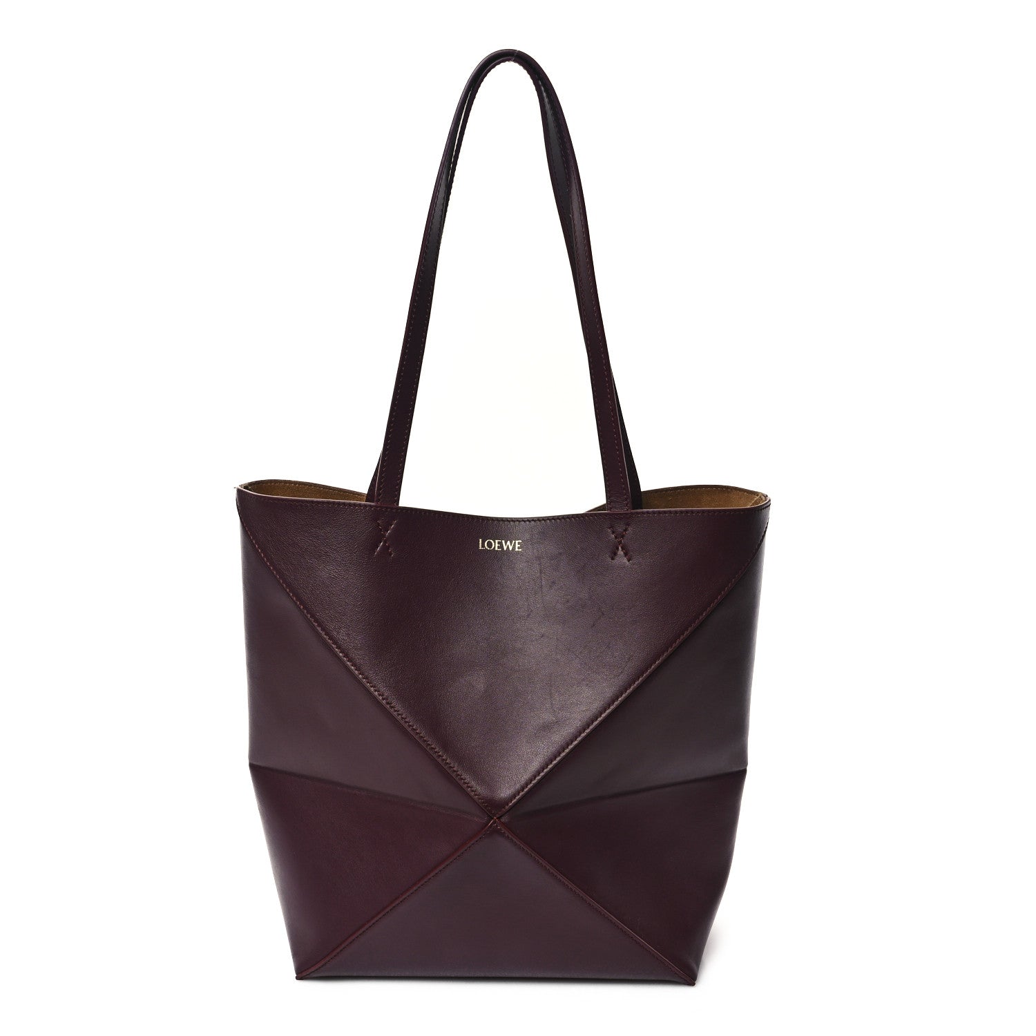 Loewe Shiny Calfskin Medium Puzzle Fold Tote Dark Burgundy 1 of 12