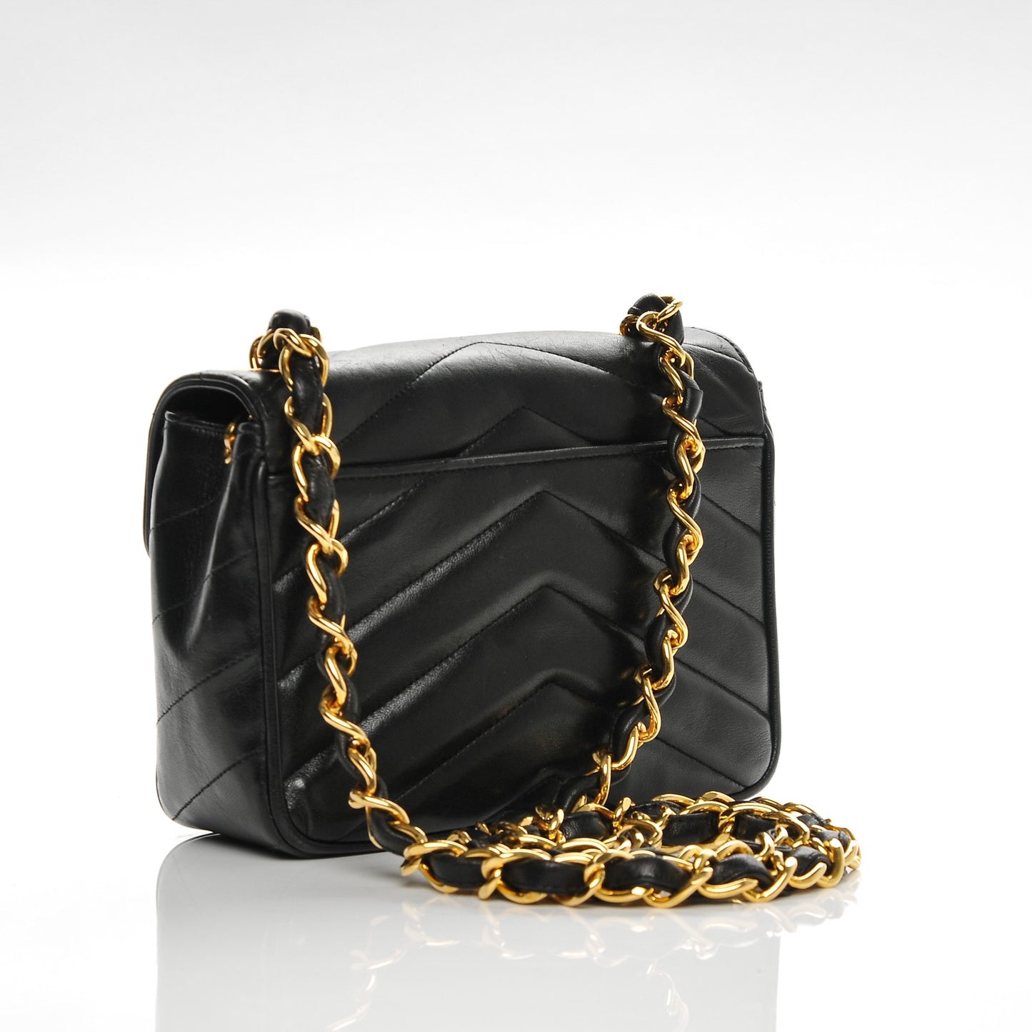 Lambskin Chevron Quilted Mini Flap Black