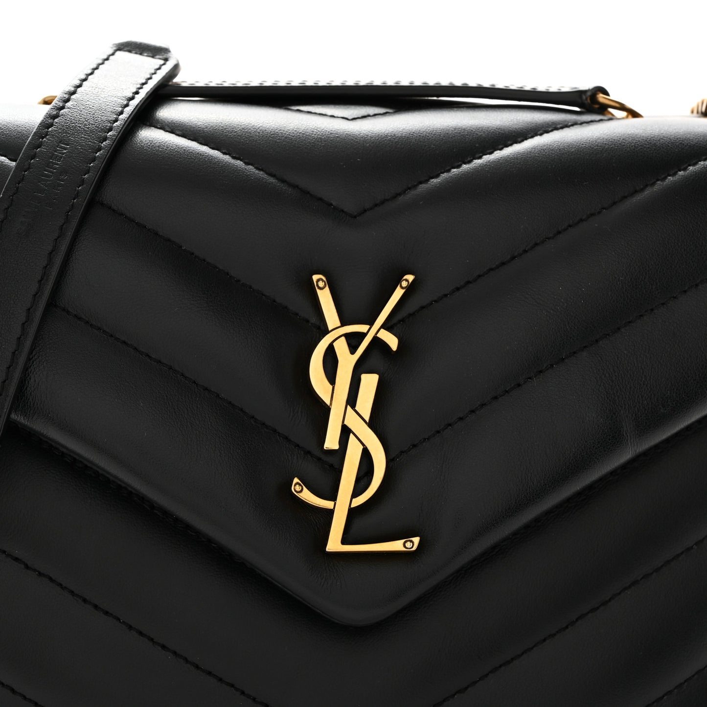 Calfskin Y Quilted Monogram Small Loulou Chain Satchel Black