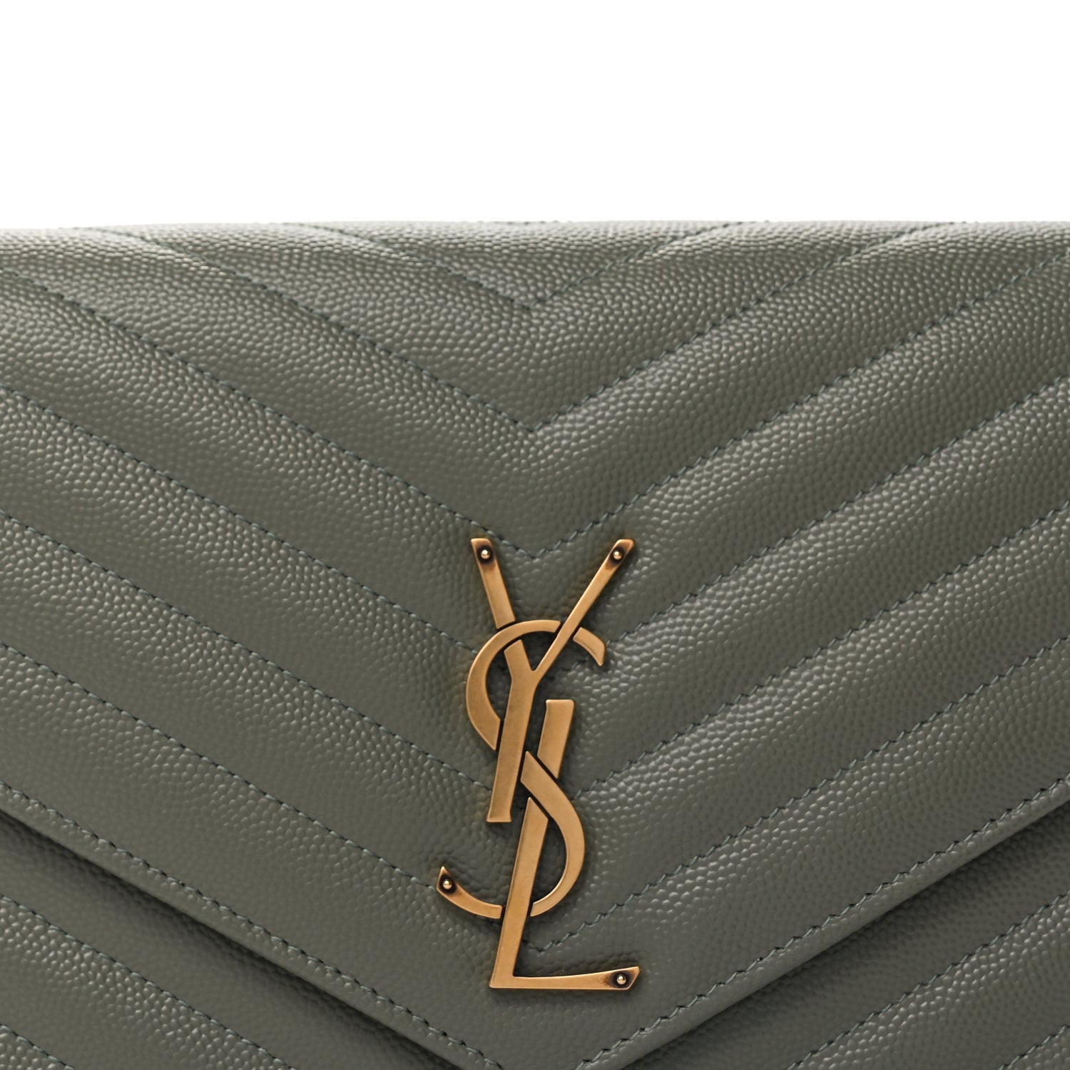 Saint Laurent Grain De Poudre Matelasse Chevron Monogram Envelope Clutch  Light Sage 7 of 7